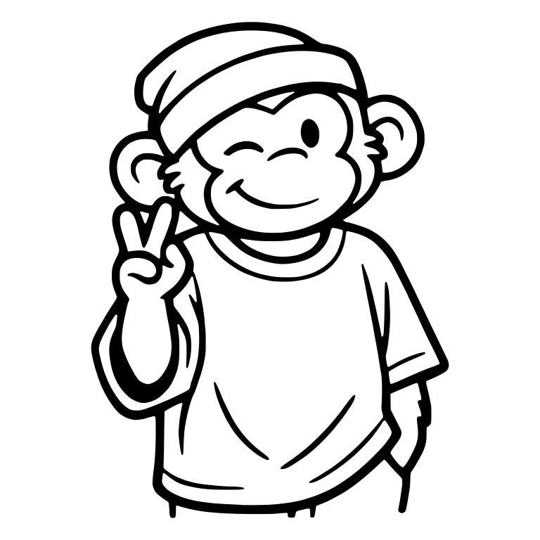 Winking Monkey with Peace Sign in Beanie and Tee — free animal SVG cut file