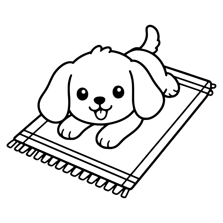 Playful Puppy Lying on Fringed Rug with Tail Up — free animal SVG cut file