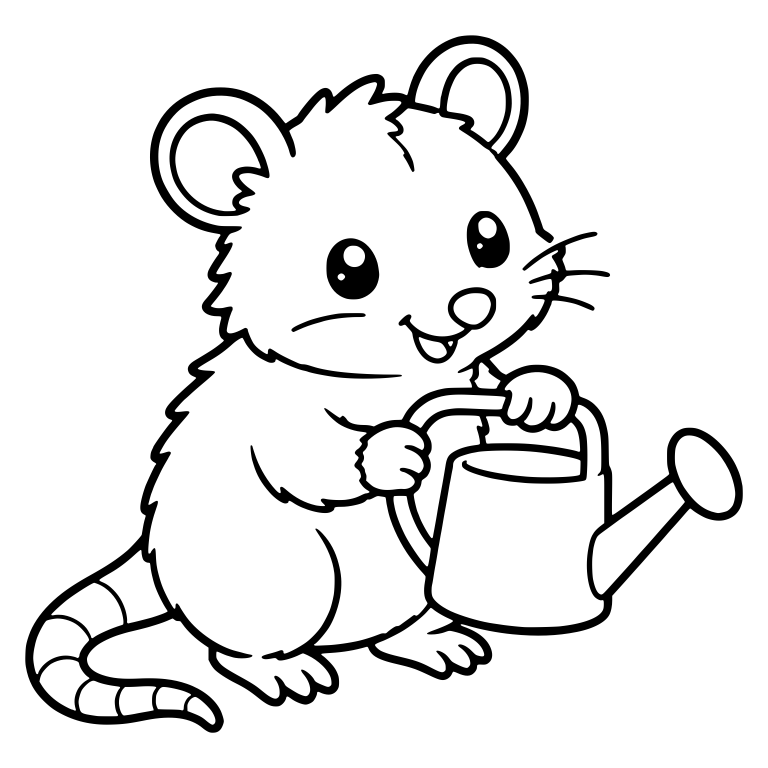 Opossum Holding a Watering Can — free animal SVG cut file