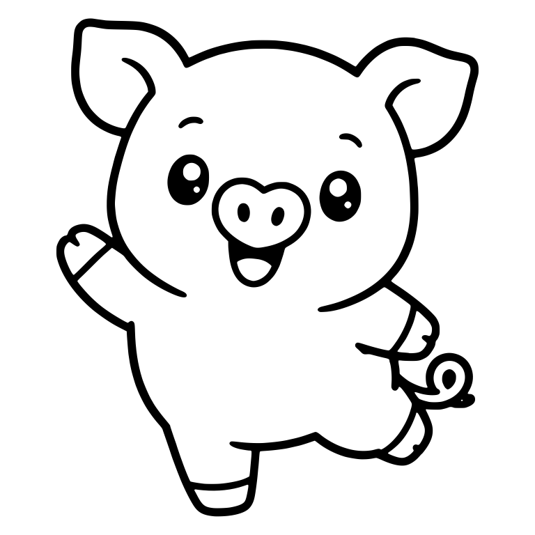 Waving Piglet With Heart Nose And Open Smile — free animal SVG cut file