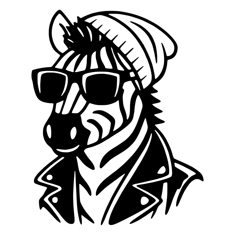 Zebra in Beanie, Sunglasses and Leather Jacket — free animal SVG cut file