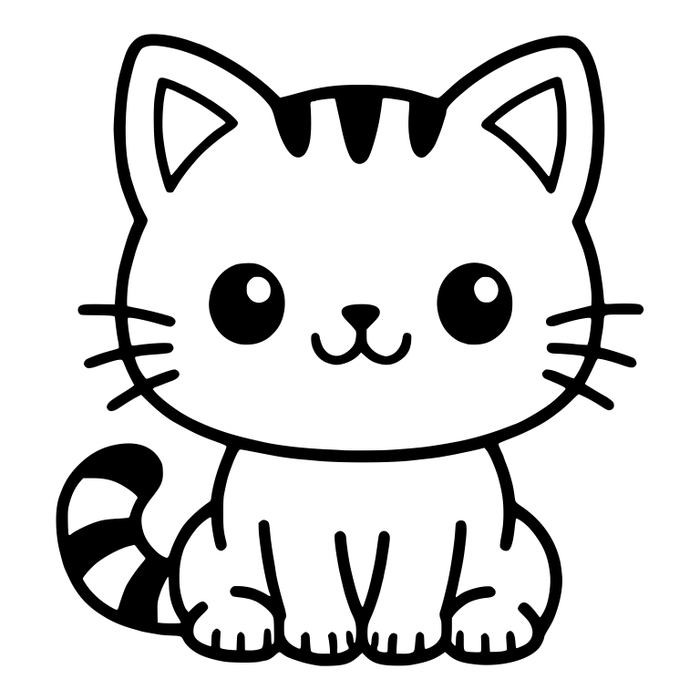 Sitting Tabby Kitten With Striped Tail On Left — free animal SVG cut file