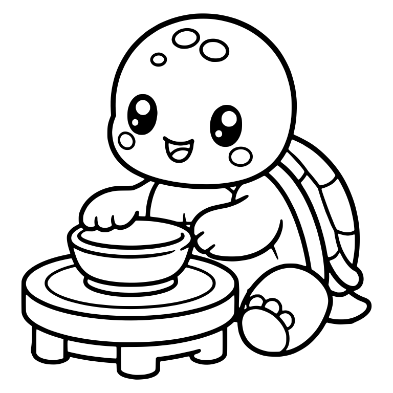 Kawaii Turtle Making a Bowl on Pottery Wheel — free animal SVG cut file