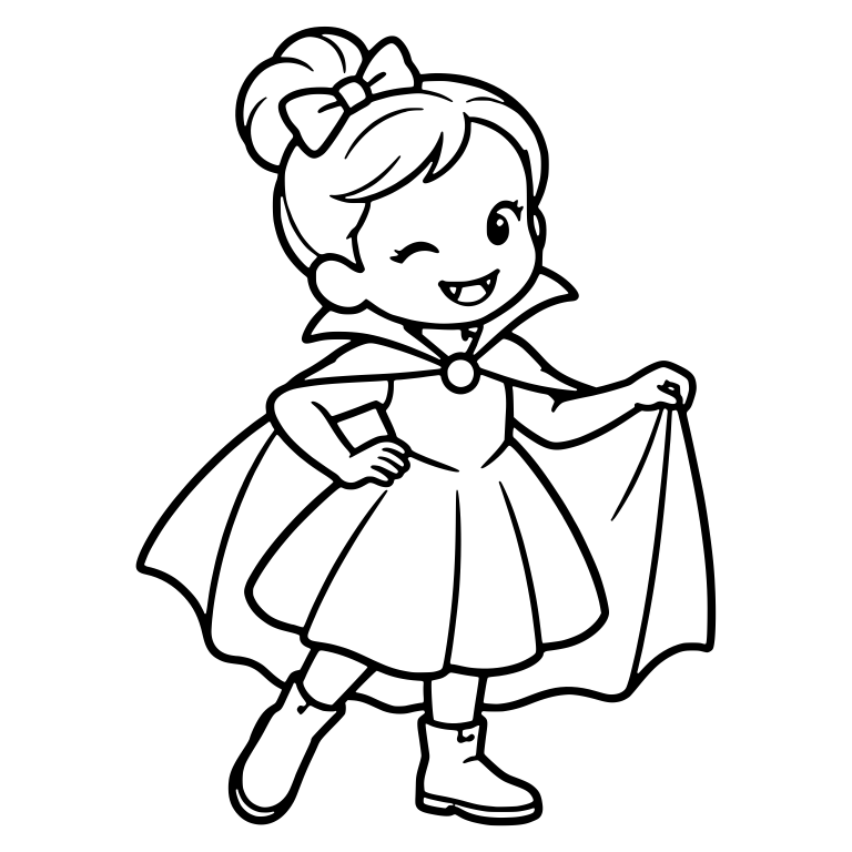 Winking Girl Vampire With Hair Bow and Flared Cape — free characters SVG cut file