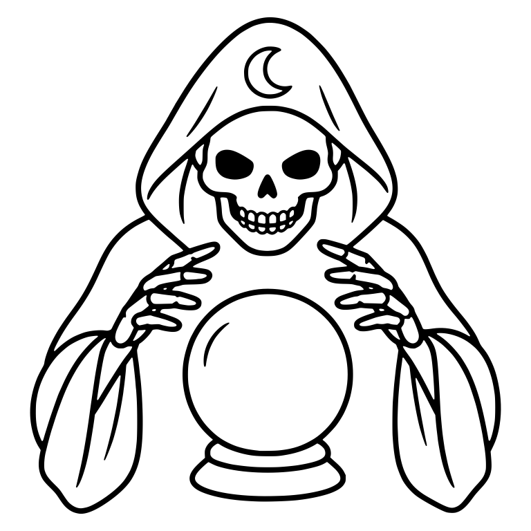 Hooded Skeleton Fortune Teller With Crystal Ball — free skeleton SVG cut file