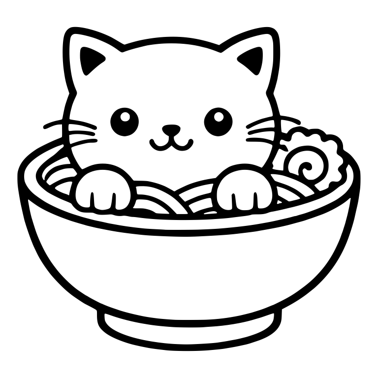 Cat Peeking From Ramen Bowl With Fish Cake Swirl — free animal SVG cut file