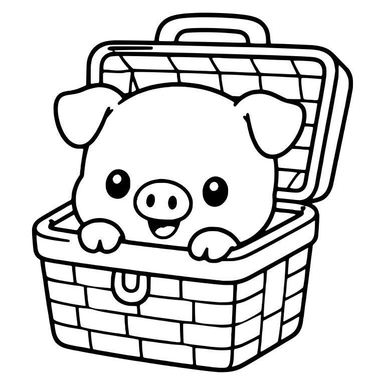 Piglet Peeking From Open Wicker Picnic Basket — free animal SVG cut file