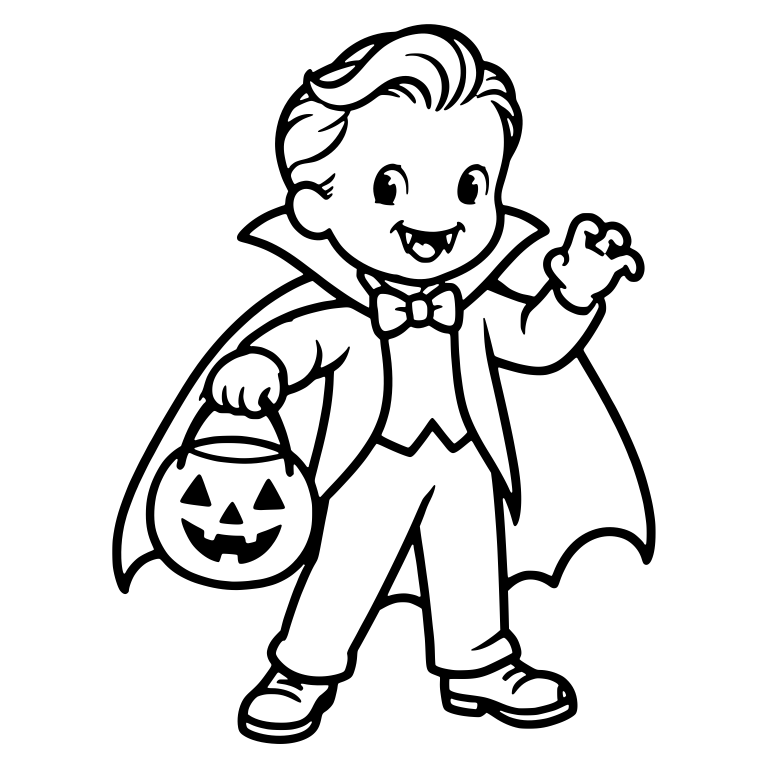 Vampire Costume Kid With Cape and Pumpkin Bucket — free characters SVG cut file