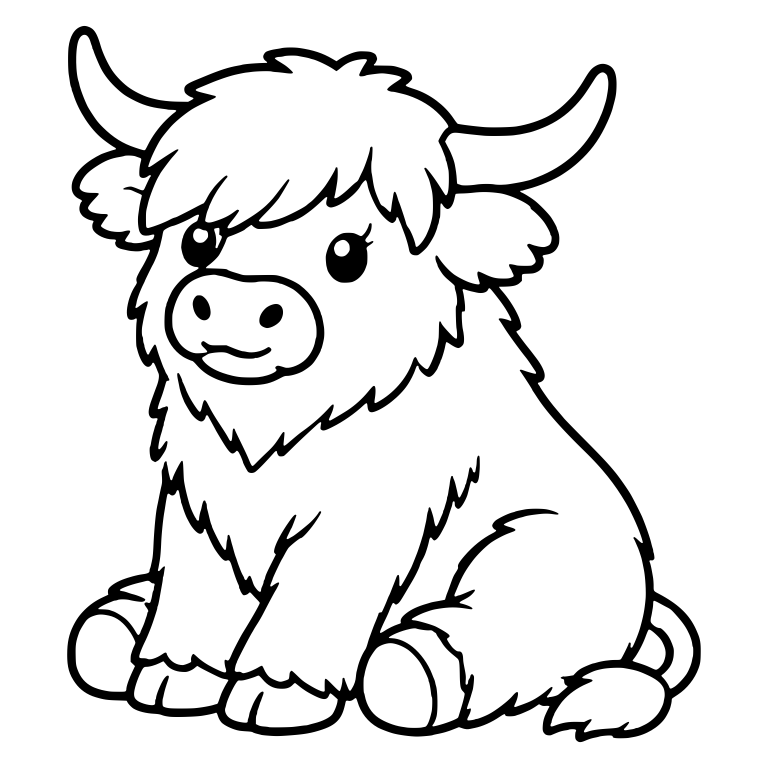 Sitting Highland Cow With Head Turned to One Side — free animal SVG cut file