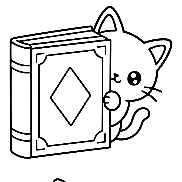 Kawaii Cat Peeking Out From Behind a Tall Book — free animal SVG cut file