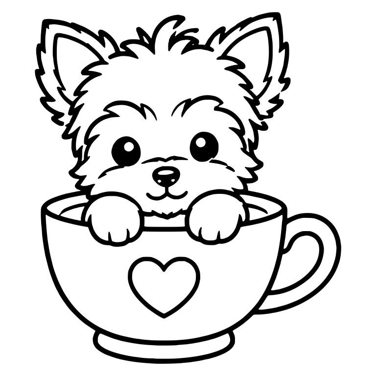Yorkie Puppy Peeking Out of Heart Teacup — free animal SVG cut file