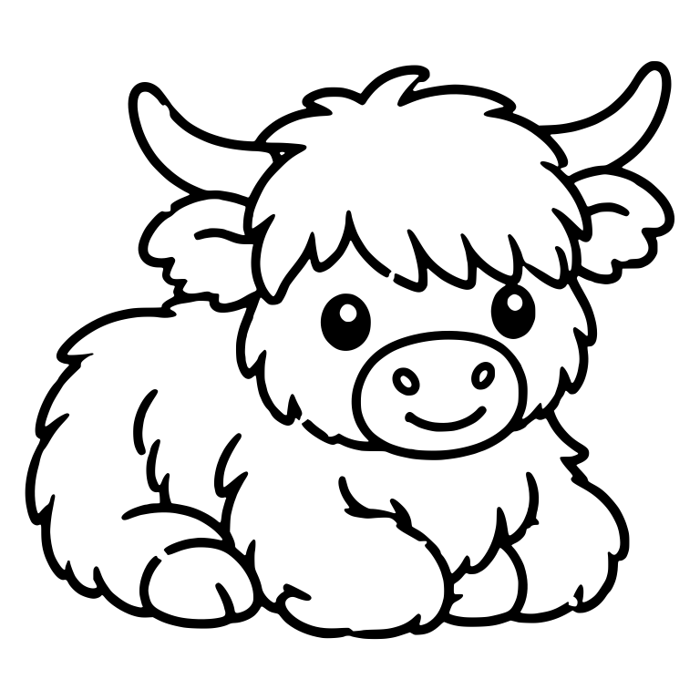 Lying Fluffy Highland Calf With Smile and Big Ears — free animal SVG cut file