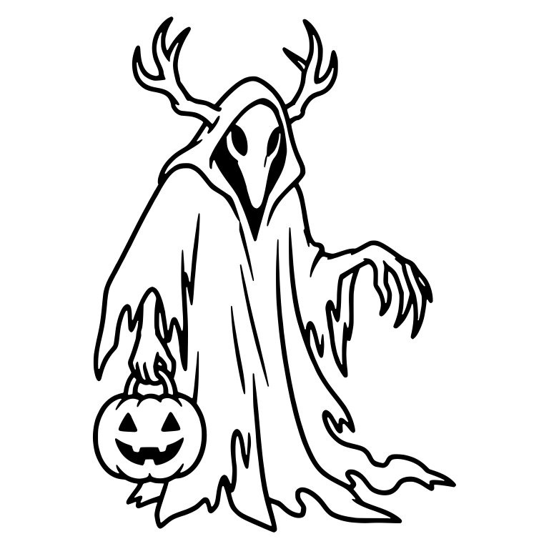Tattered Antlered Hooded Creature With Pumpkin Pail — free fantasy-creature SVG cut file