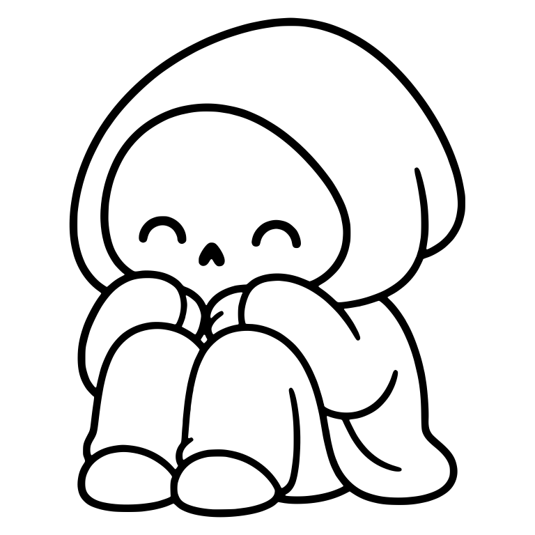 Kawaii Grim Reaper Hugging Knees With Happy Closed Eyes — free characters SVG cut file