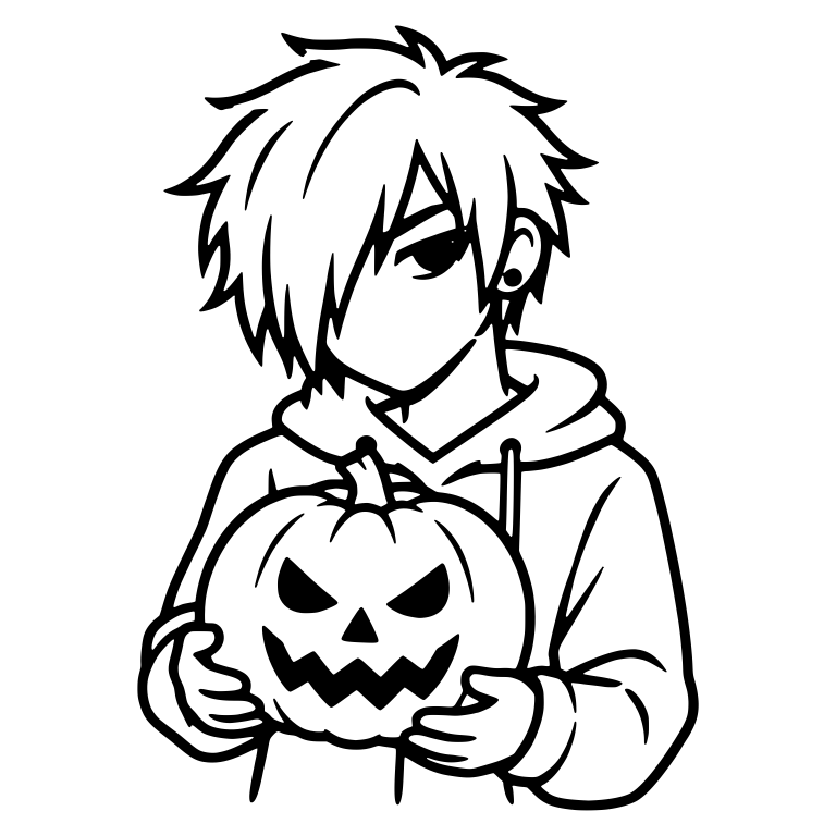 Emo Boy Cradling Jack-o-Lantern in Hoodie — free characters SVG cut file