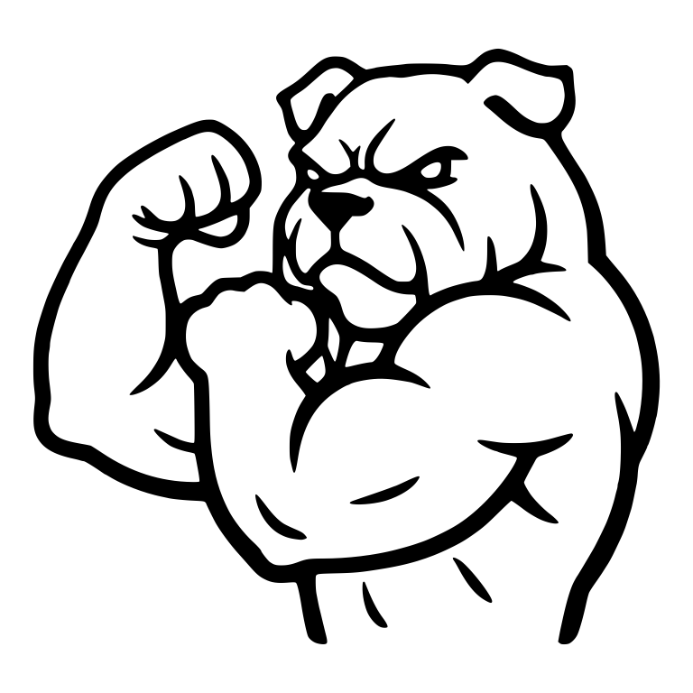 Side-Pose Muscular Bulldog With Both Fists Raised — free animal SVG cut file