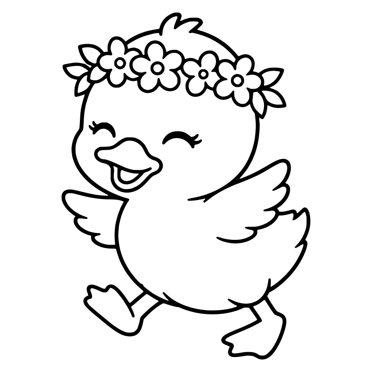 Dancing Duckling With Flower Crown and Closed Eyes — free animal SVG cut file