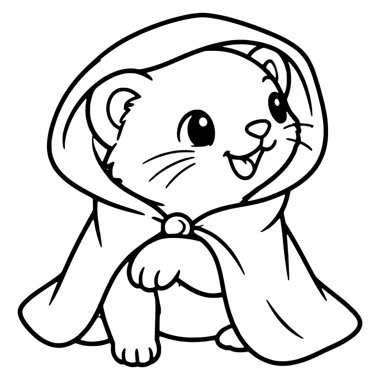 Playful Ferret Under Big Hooded Cloak With Raised Paw — free animal SVG cut file