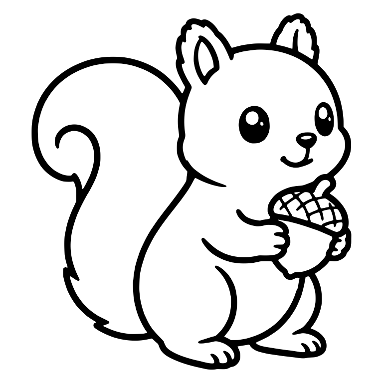 Smiling Squirrel Standing with Acorn and Spiral Tail — free animal SVG cut file