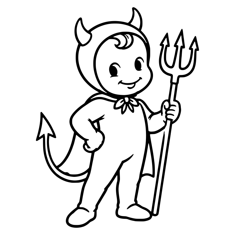 Kid Devil Costume Holding Pitchfork With Pointed Tail — free characters SVG cut file
