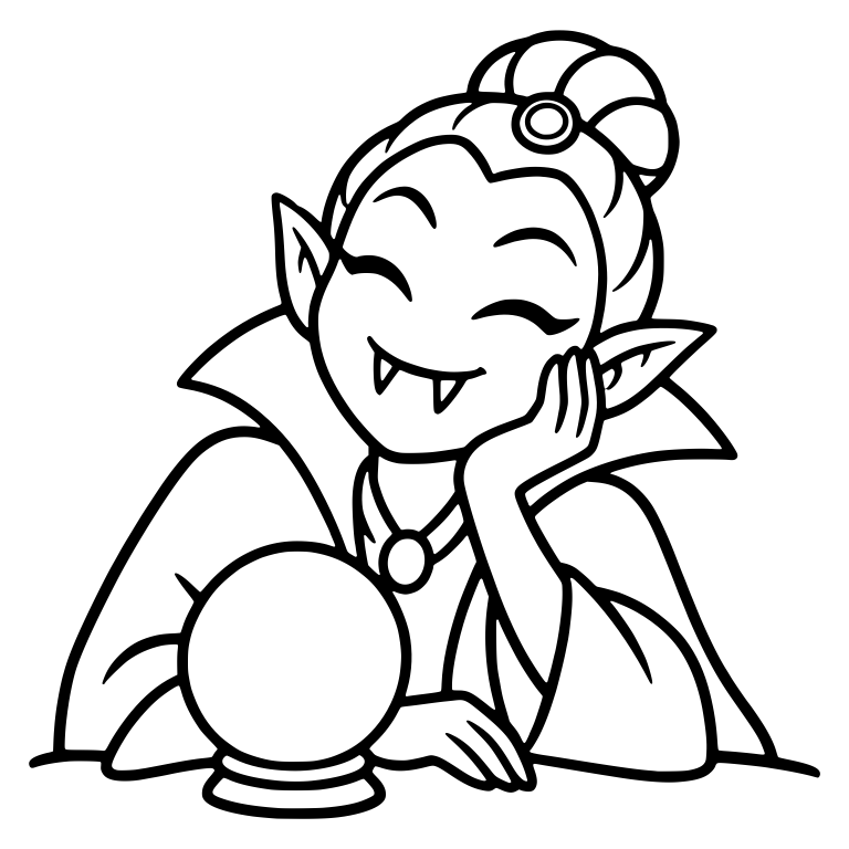 Smiling Vampire with Hair Bun Resting Chin on Hand — free fantasy-creature SVG cut file