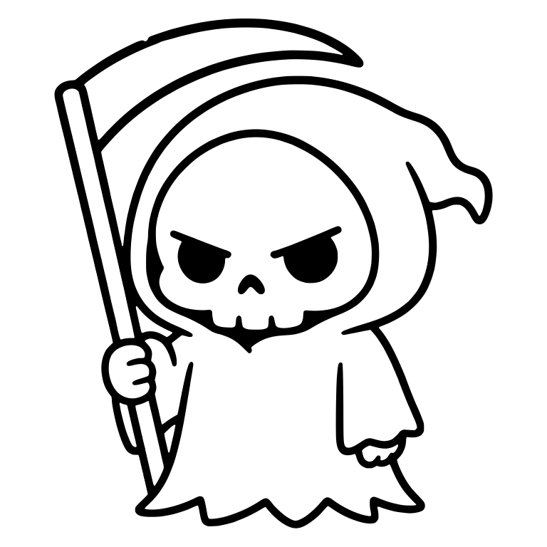 Grouchy Grim Reaper With Scythe Arcing Over Its Hood — free characters SVG cut file
