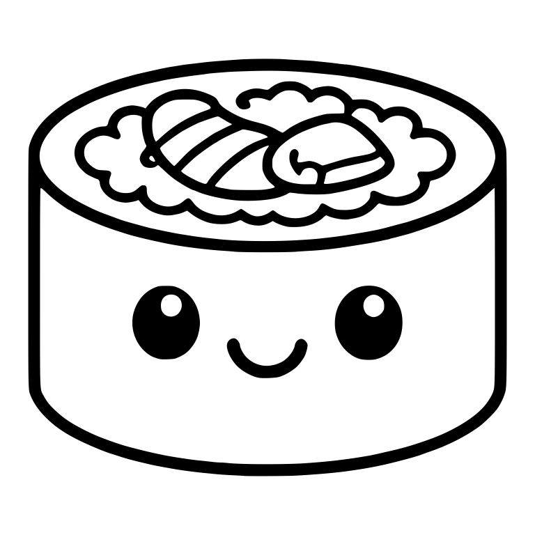 Kawaii Sushi Roll With Rice Top and Simple Smile — free food SVG cut file
