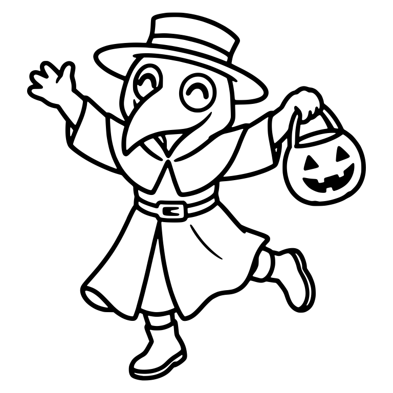 Skipping Plague Doctor Waving With Pumpkin Pail — free characters SVG cut file