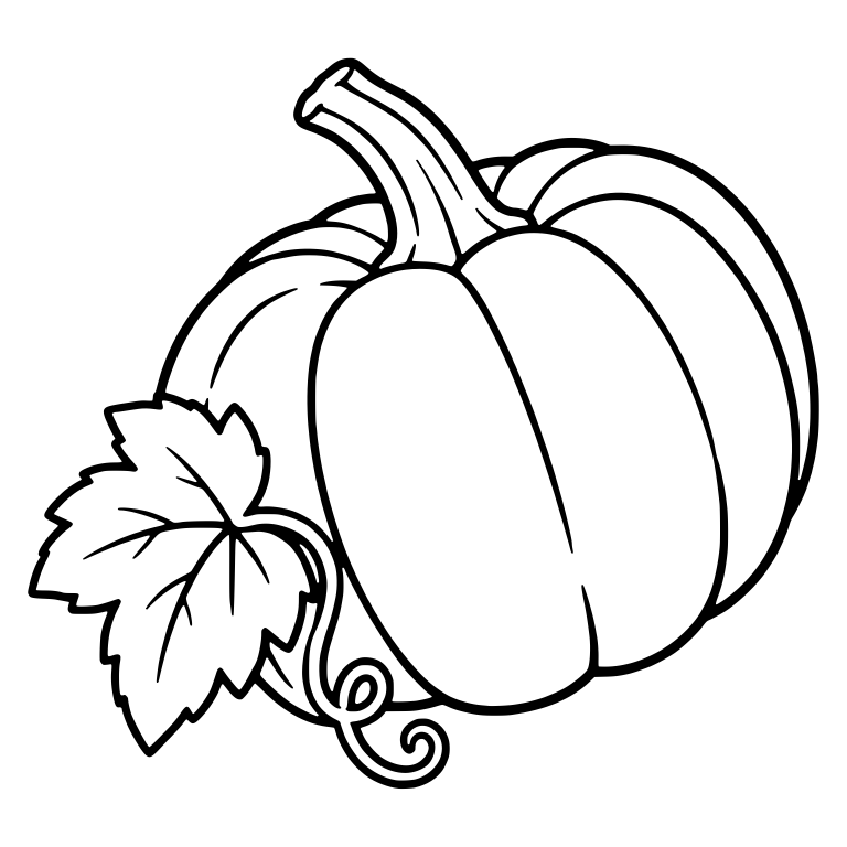 Tilted Pumpkin With Leaf and Spiral Tendril — free floral SVG cut file