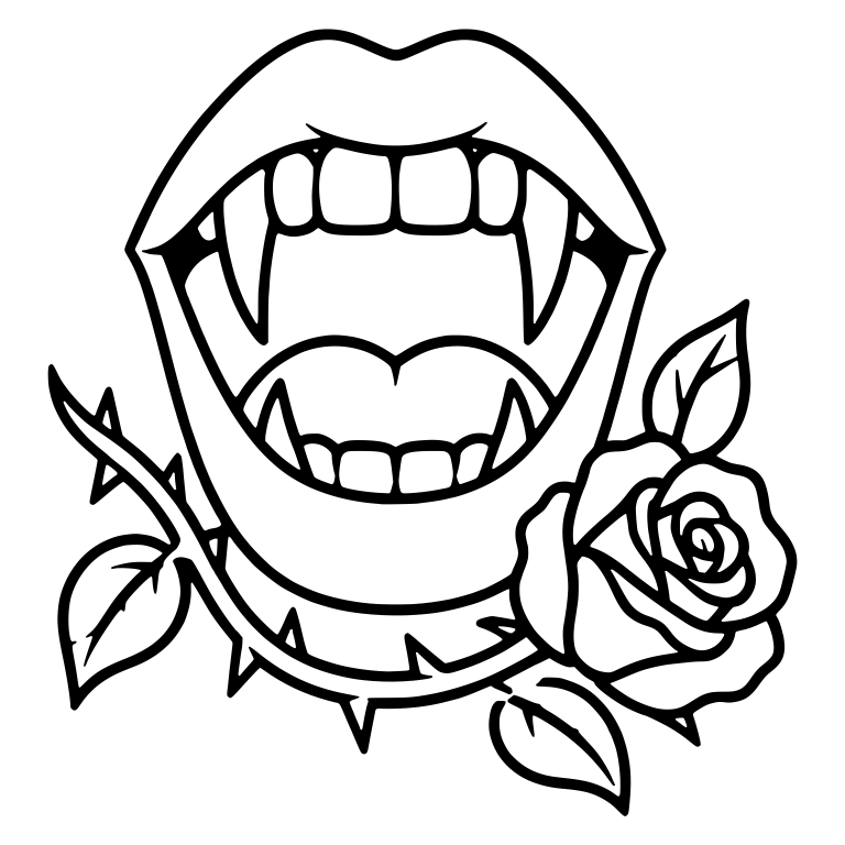 Vampire Mouth with Thorny Vine Under Chin and Rose — free fantasy-creature SVG cut file