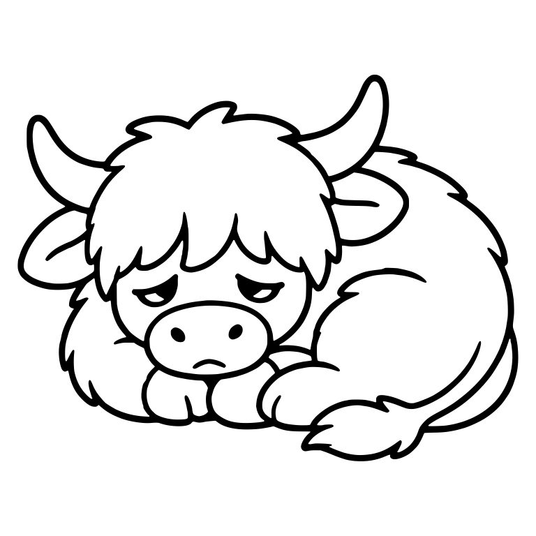 Droopy Highland Cow Curled Up Resting On Paws — free animal SVG cut file