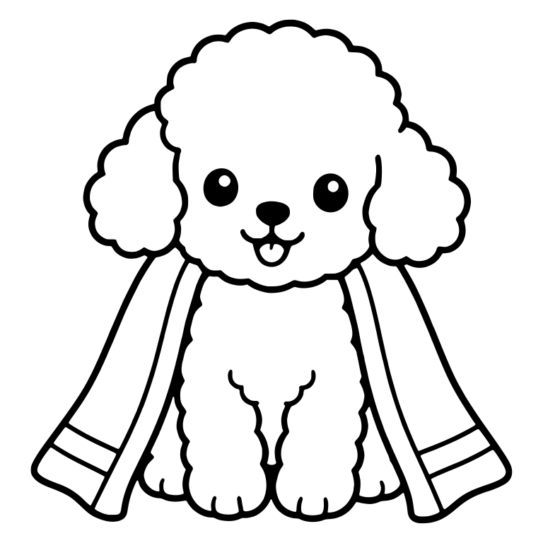 Poodle Puppy Sitting With Striped Towel Over Shoulders — free animal SVG cut file
