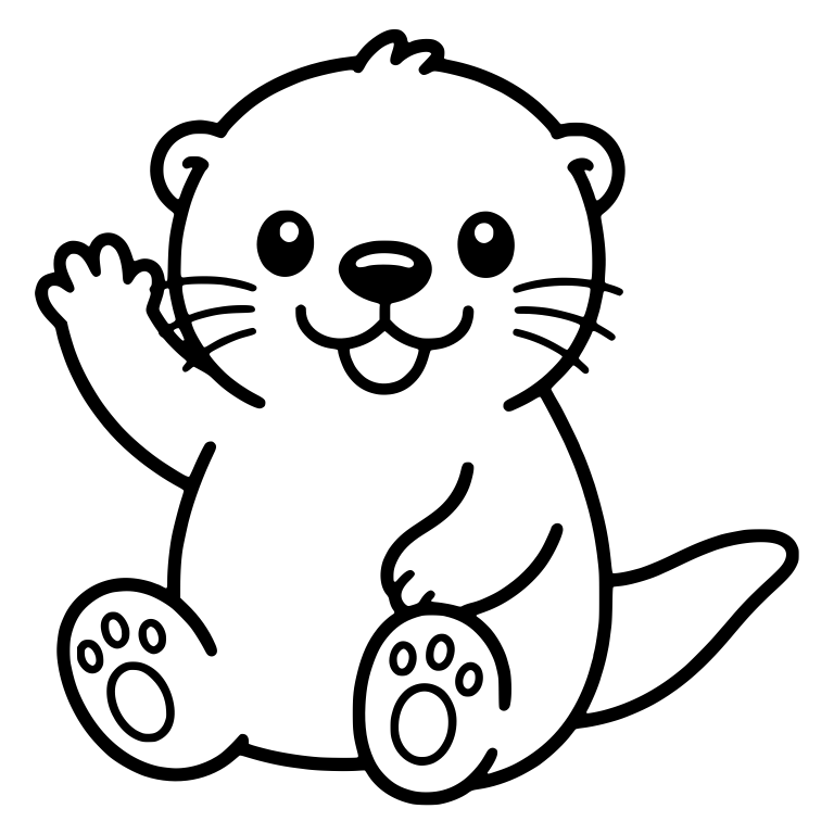 Kawaii Otter Sitting and Waving with Open Smile — free animal SVG cut file