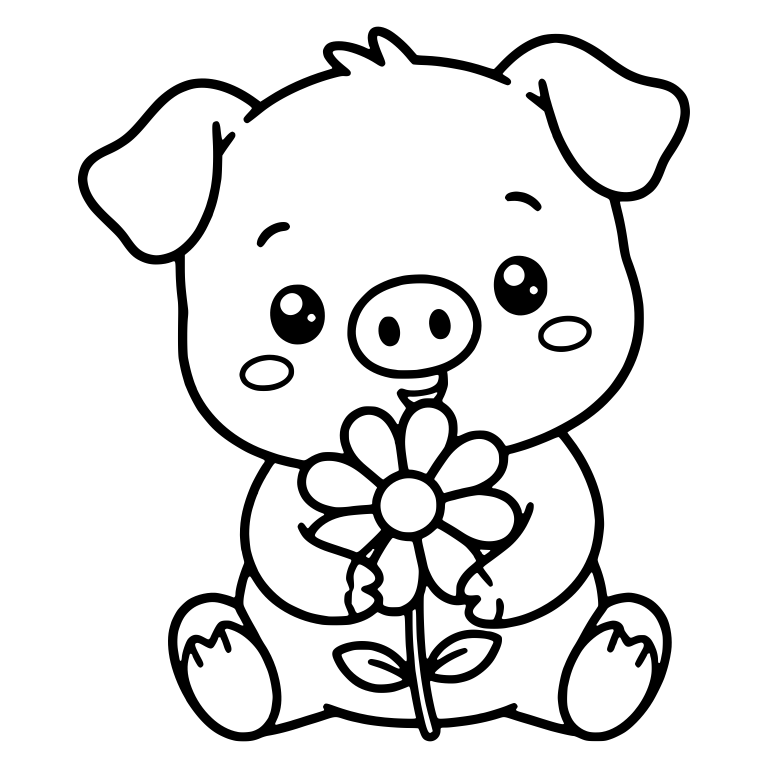 Sitting Piglet Hugging A Big Daisy — free animal SVG cut file