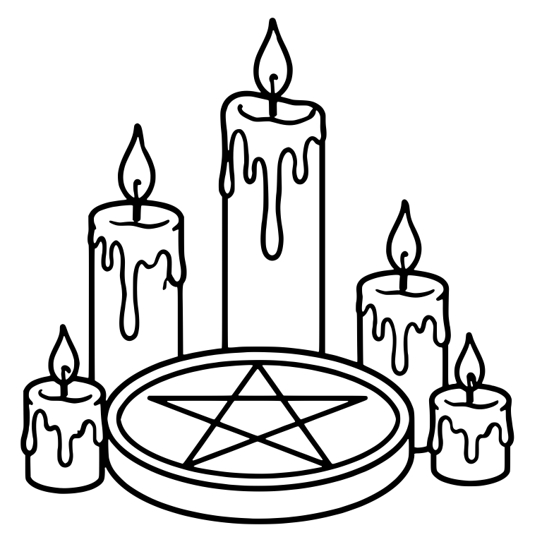 Five Dripping Candles Around A Pentacle Plate — free objects SVG cut file
