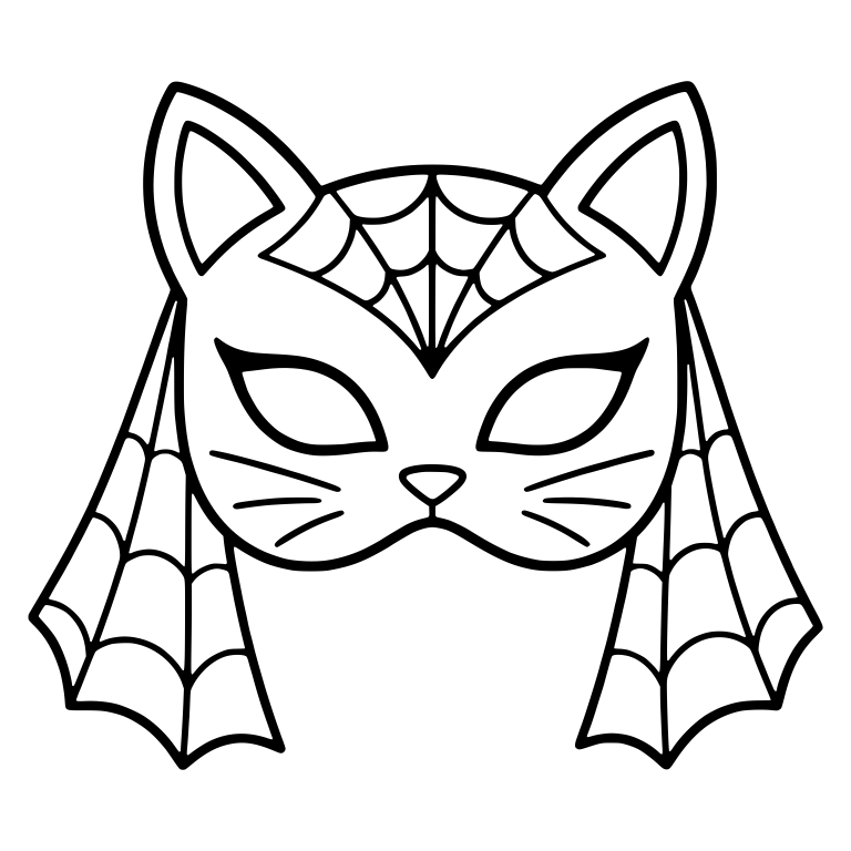 Cat Mask With Cobweb Crown and Two Hanging Webs — free animal SVG cut file