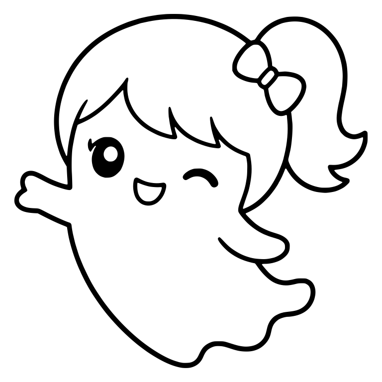Winking Girl Ghost with Ponytail Bow Waving — free fantasy-creature SVG cut file