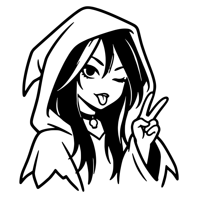 Hooded Emo Girl Winking With Peace Sign — free characters SVG cut file