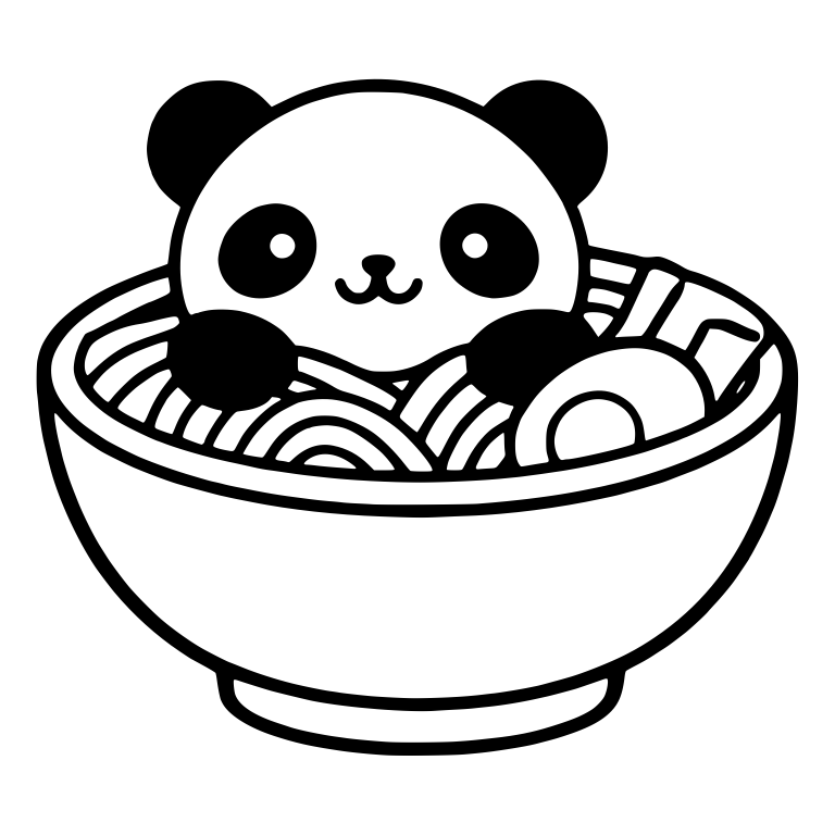 Panda With Black Paws Resting on Ramen Bowl Rim — free animal SVG cut file