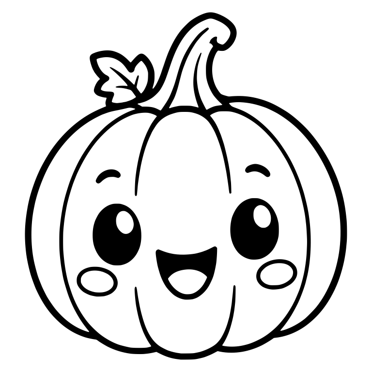Happy Kawaii Pumpkin With Leaf and Blush Cheeks — free holiday SVG cut file