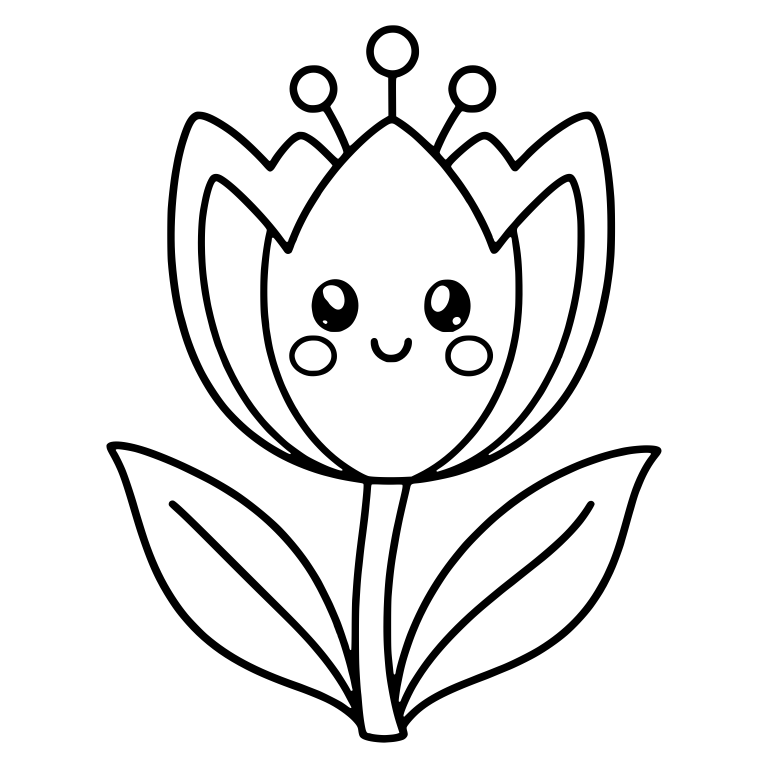 Kawaii Tulip With Three Stamens And Layered Petals — free floral SVG cut file