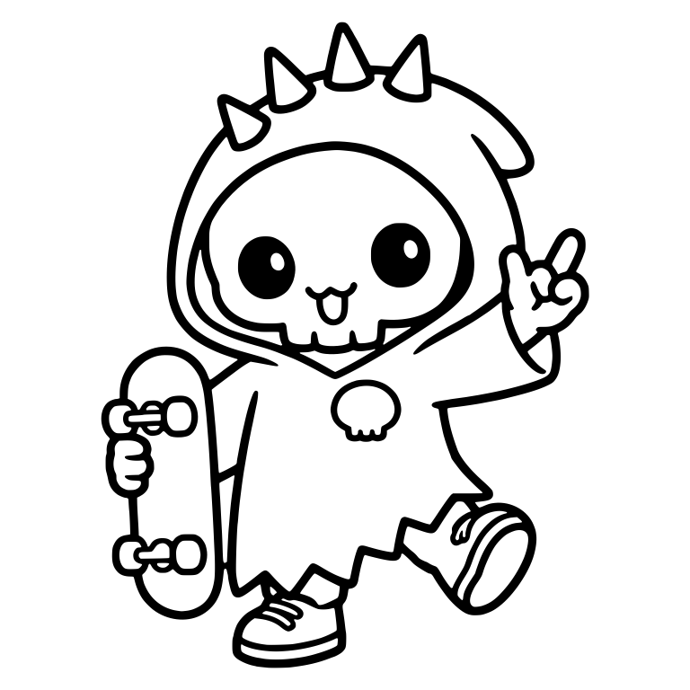 Spiked Hood Reaper Holding Skateboard Rock On Sign — free characters SVG cut file