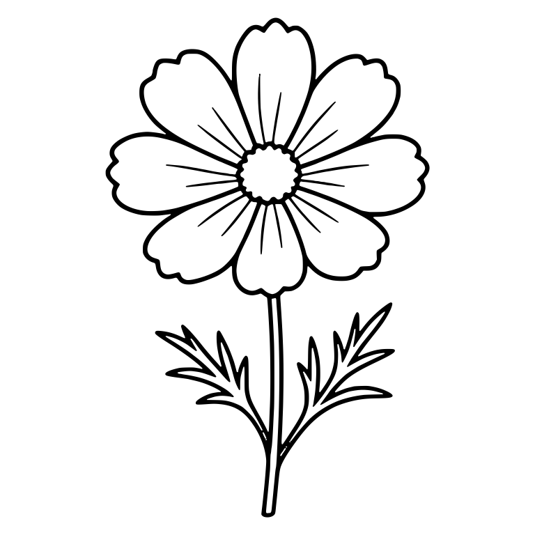 Cosmos Flower With Eight Petals and Feathery Leaves — free floral SVG cut file