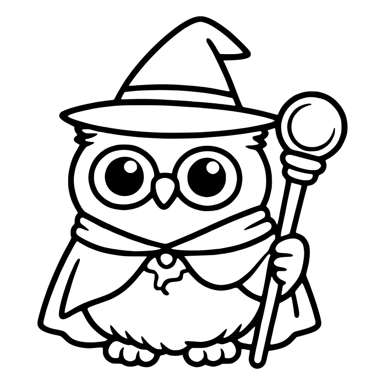 Big-Eyed Wizard Owl With Orb Staff and Brooch Cape — free animal SVG cut file