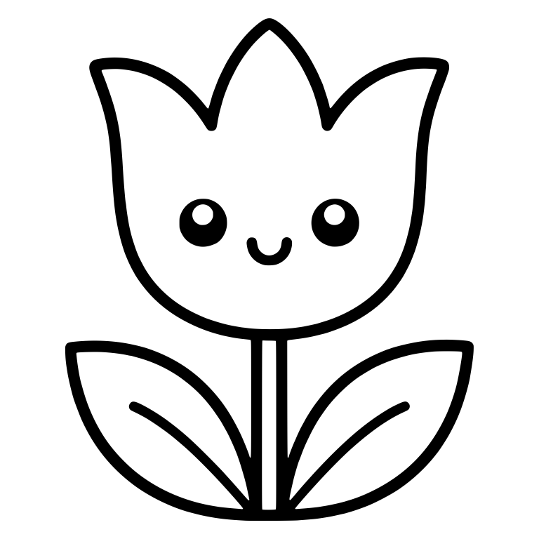 Kawaii Tulip With Sparkly Eyes And Veined Leaves — free floral SVG cut file