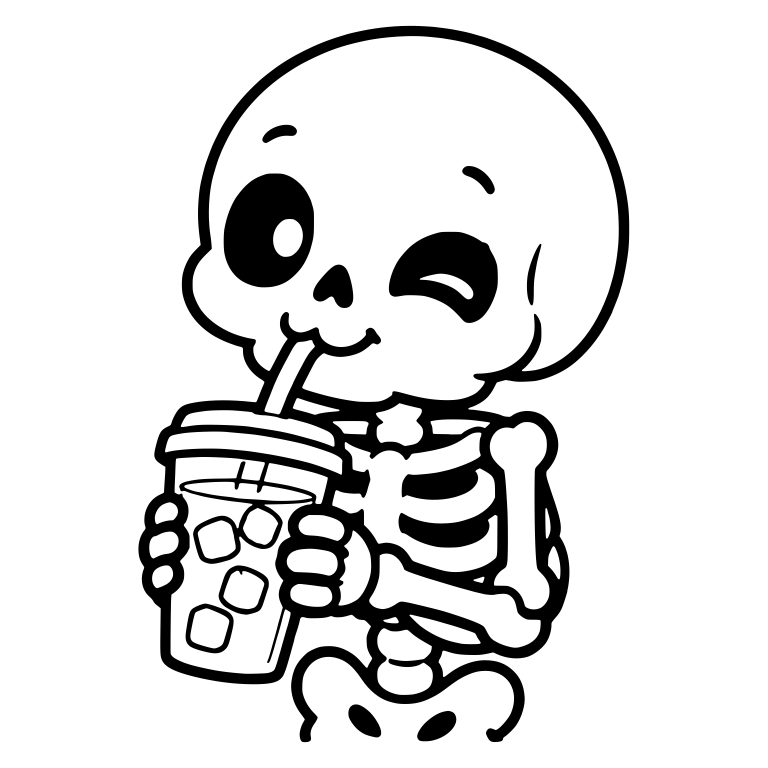 Winking Skeleton Sipping Iced Coffee Through a Straw — free skeleton SVG cut file