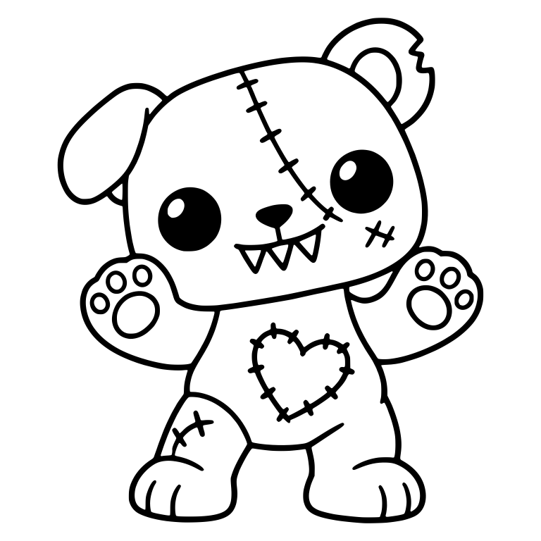 Stitched Teddy Monster With Heart Patch and Jagged Teeth — free animal SVG cut file