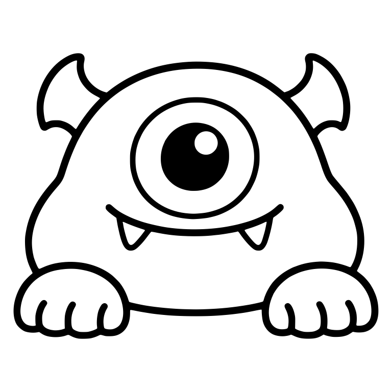 Peeking One-Eyed Horned Monster With Two Fangs — free fantasy-creature SVG cut file