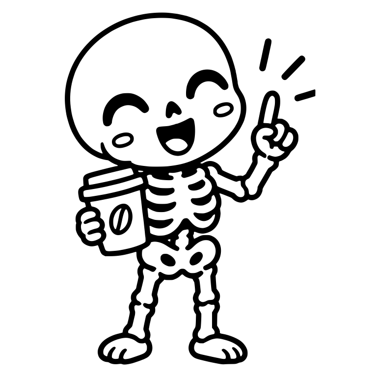 Kawaii Skeleton Holding Coffee Cup and Pointing Up — free skeleton SVG cut file