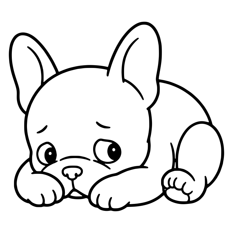 Sad French Bulldog Puppy Lying with Head on Paws — free animal SVG cut file